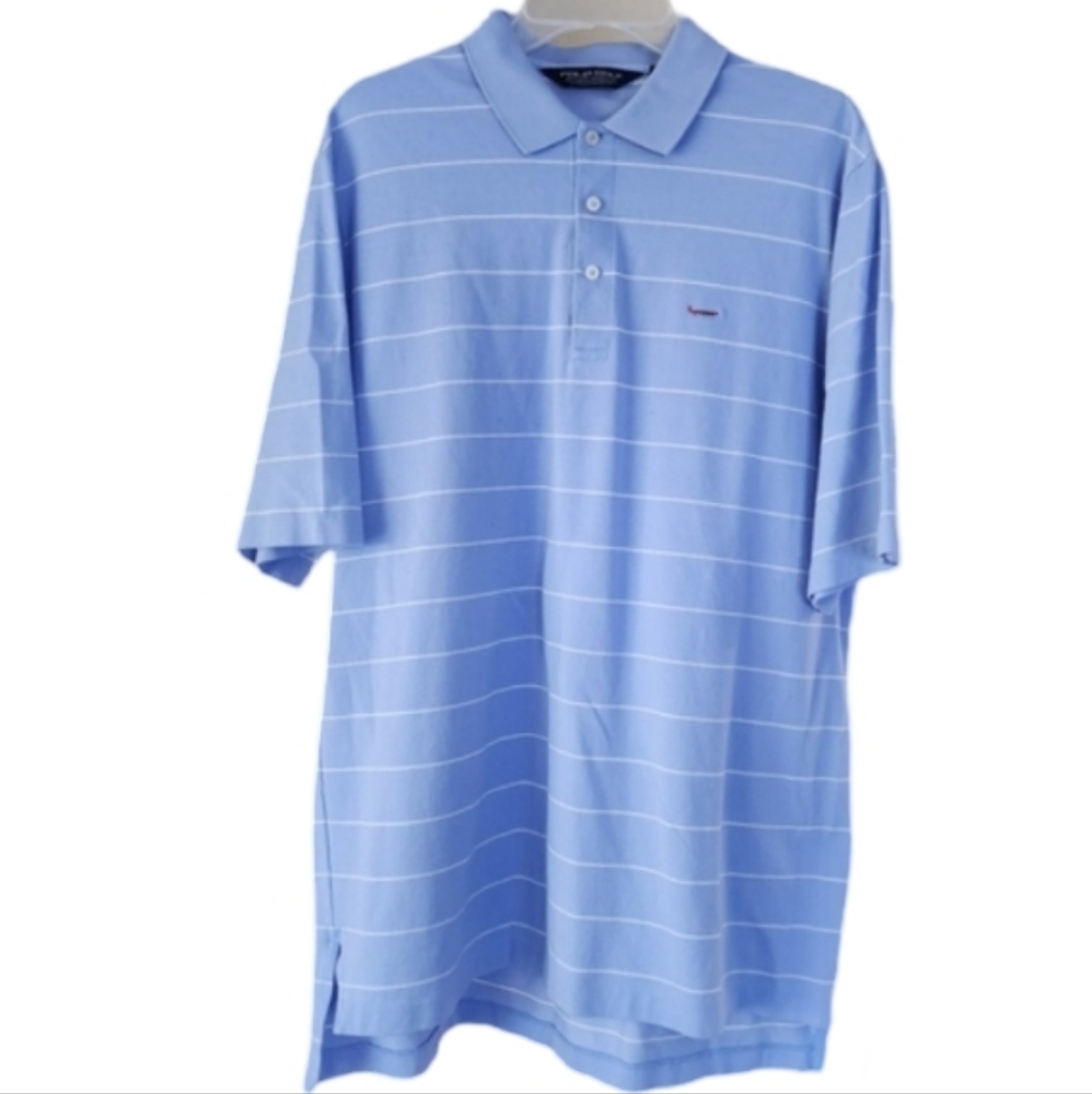 Polo Golf Ralph Lauren 100% Pima Cotton Blue Striped Men's Large Polo Shirt‎